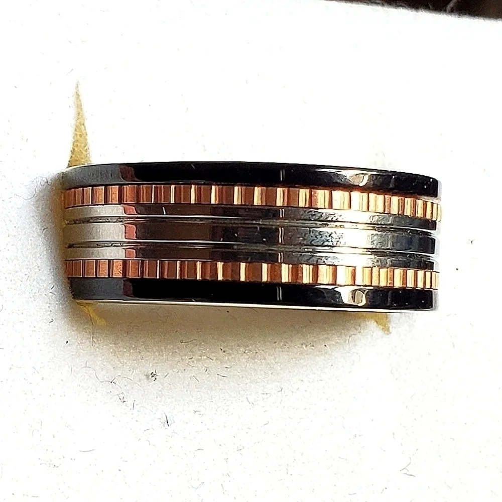 Unisex Rose Gold Etched Spinner Band Ring Stainless Steel Sz7